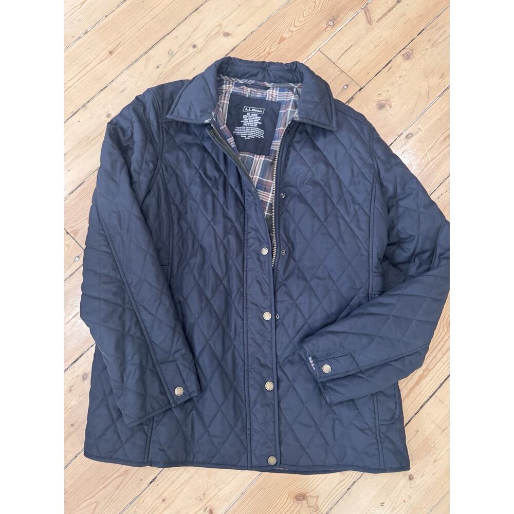 L.L. Bean Quilted Riding Jacket Women's XL Regular Black Corduroy Trim